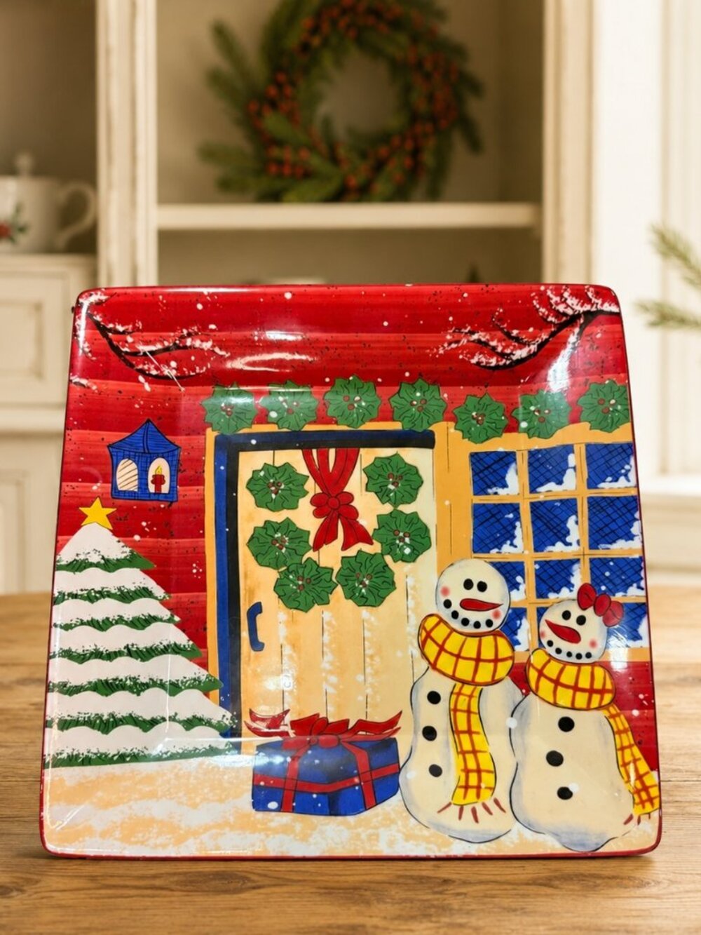 Vintage Y2K Nantucket Home Snowman Christmas Platter 10.5 Inch Hand Painted